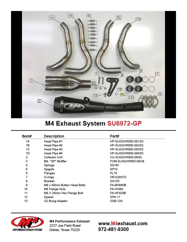 M4 Full Exhaust System with Black GP Canister 2008-2010 GSXR 600/750 SU6972-GP