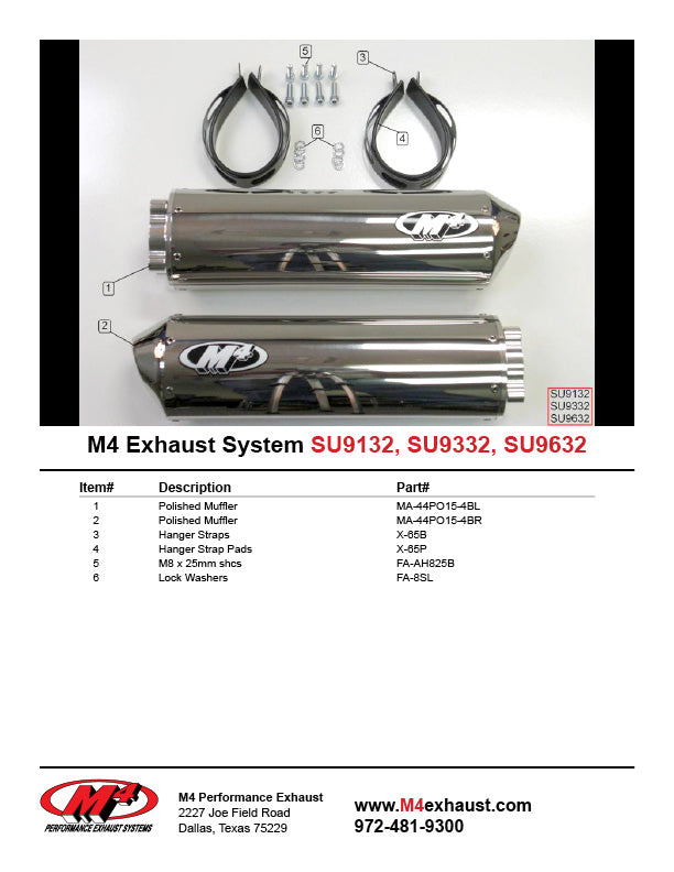 M4 Exhaust Polished Bolt-Ons SV 1000 2003-2008 SU9632