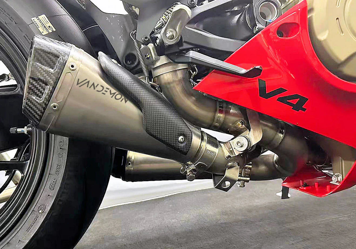 IN STOCK Vandemon Ducati Panigale & Streetfighter V4S/V4R Vandemon All Titanium Slip-On 2018-24 DUCV4SFTIMUFLMB VA-3