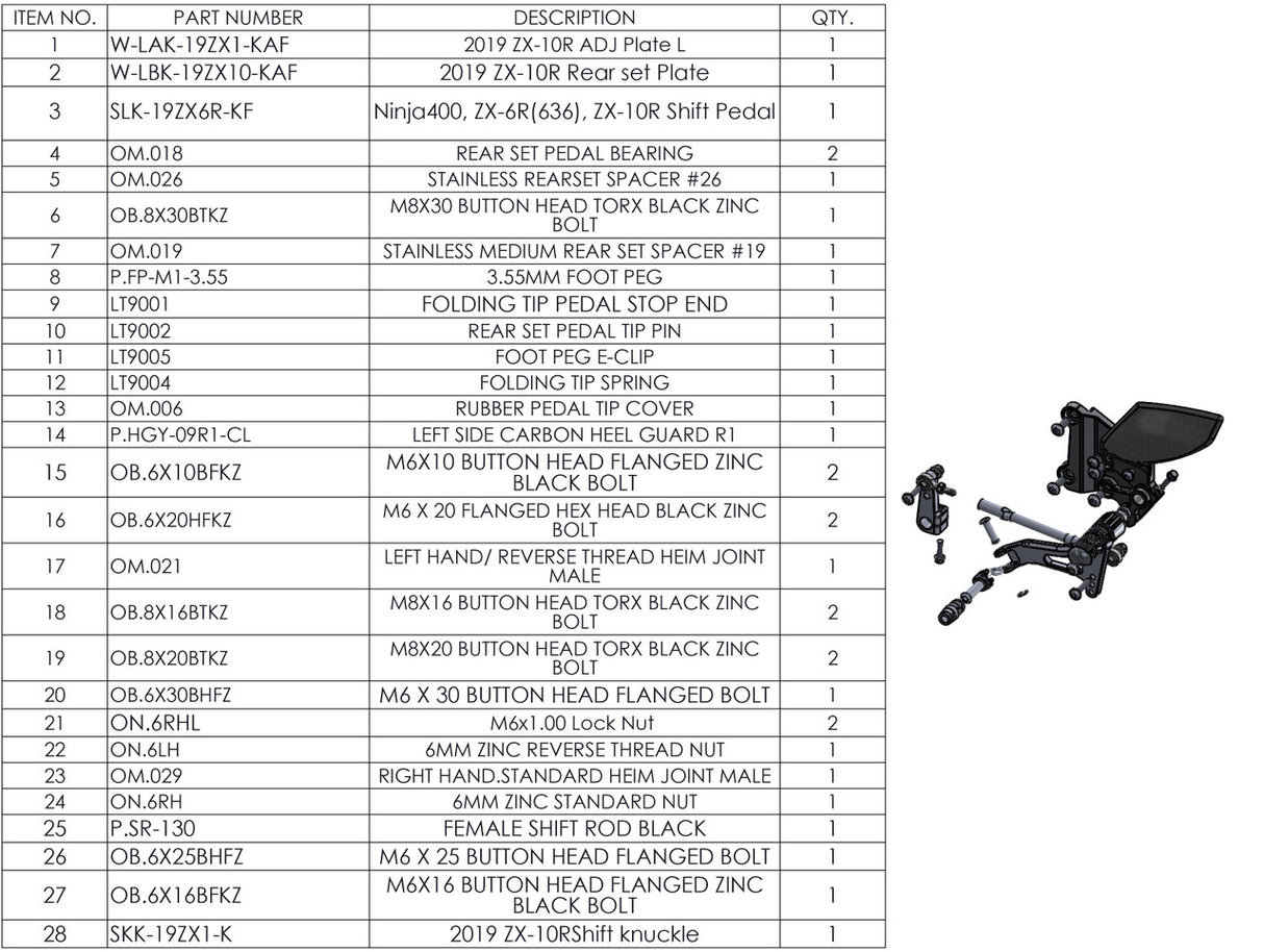 Graves Motorsports Zx-10r / Zx-10rr 2016-2023 Adjustable Rearsets 16-23 W-Rsk-19zx1-Kaf