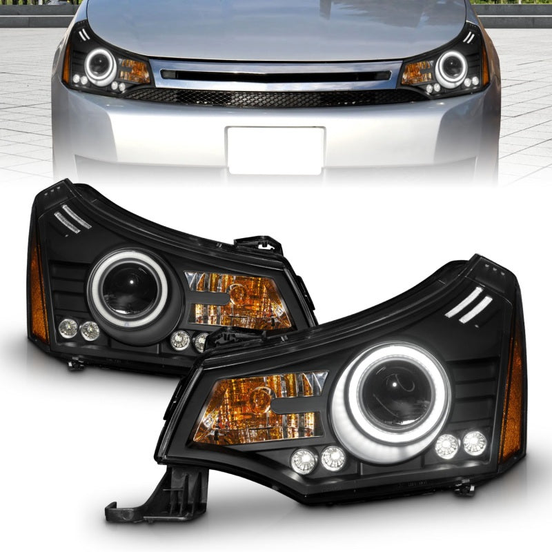 ANZO 2008-2011 Ford Focus Projector Headlights Black 121272