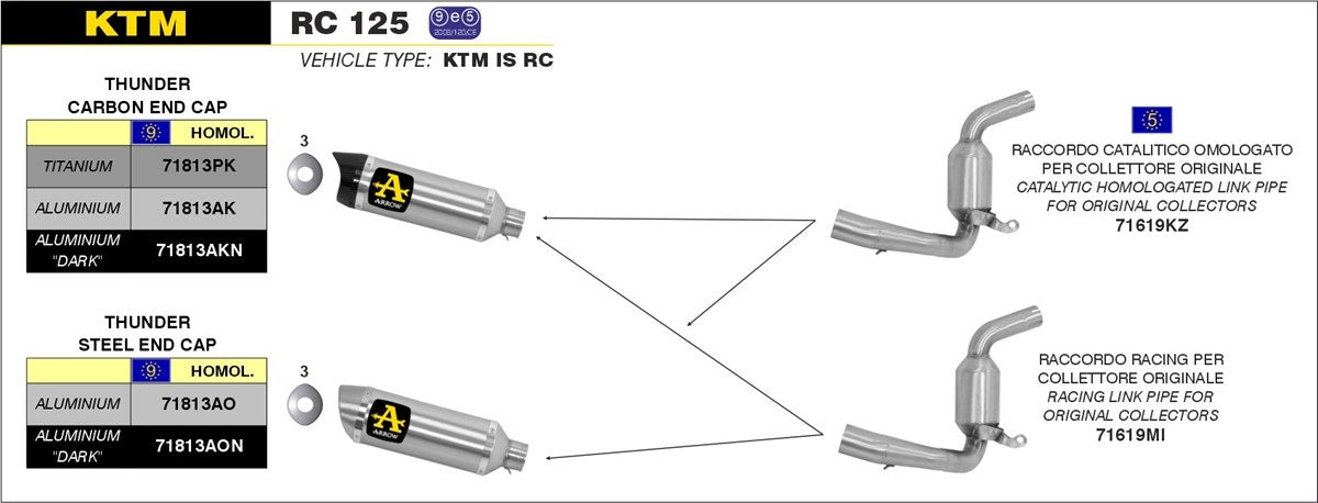71813AO Arrow Thunder Exhaust, Aluminum for KTM RC 125 / Duke 390 / RC390 2013-2016