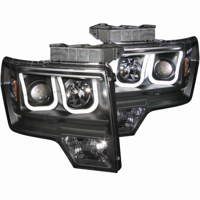 ANZO 2009-2014 Ford F-150 Projector Headlights w/ U-Bar Black 111263