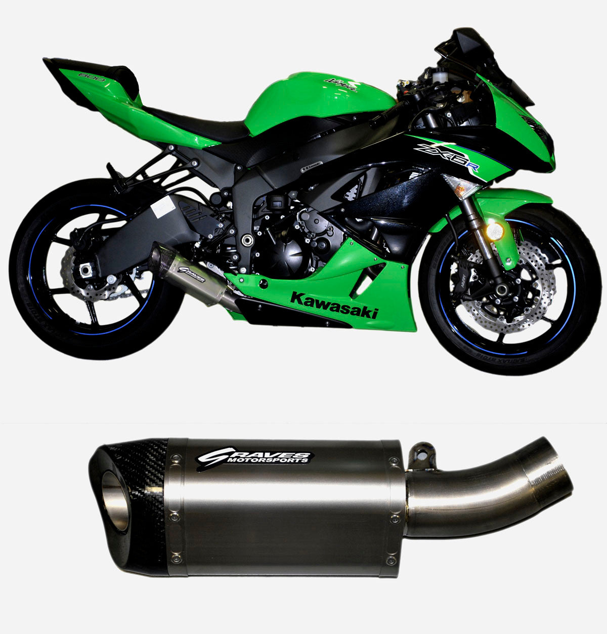 Graves motorsports slip-on exhaust ZX6R 2009-2016 and ZX636 2013-2017 EXK-13ZX6-CETT