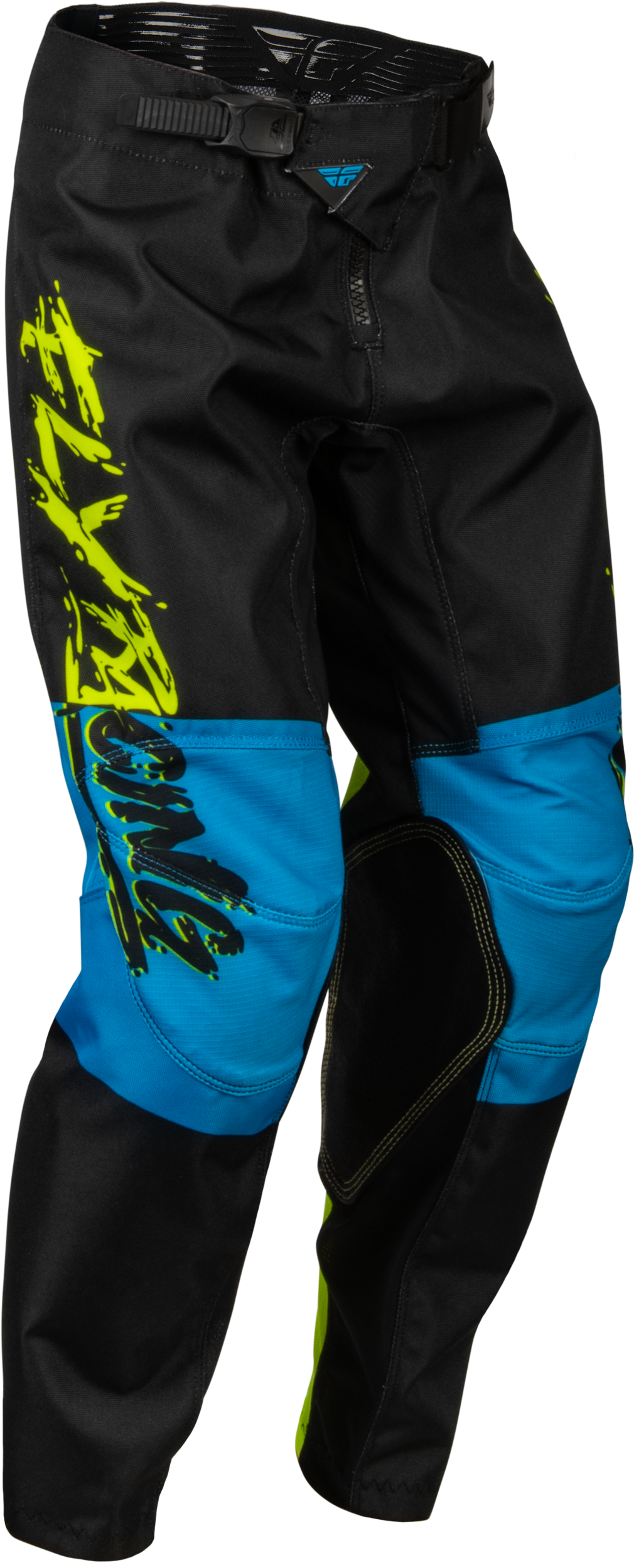 FLY RACING Youth Kinetic Khaos Pants Hi-Vis/Black/Cyan Sz 26 376-43226