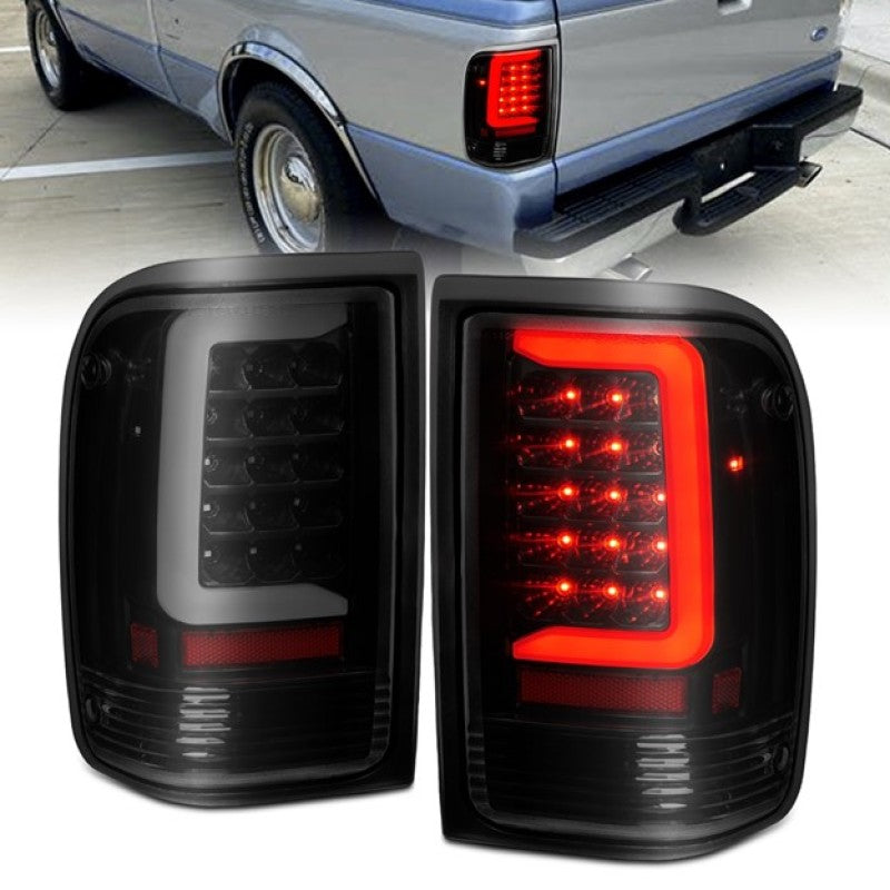 ANZO 1993-1997 Ford Ranger LED Tail Lights w/ Light Bar Black Housing Smoked Lens 311360