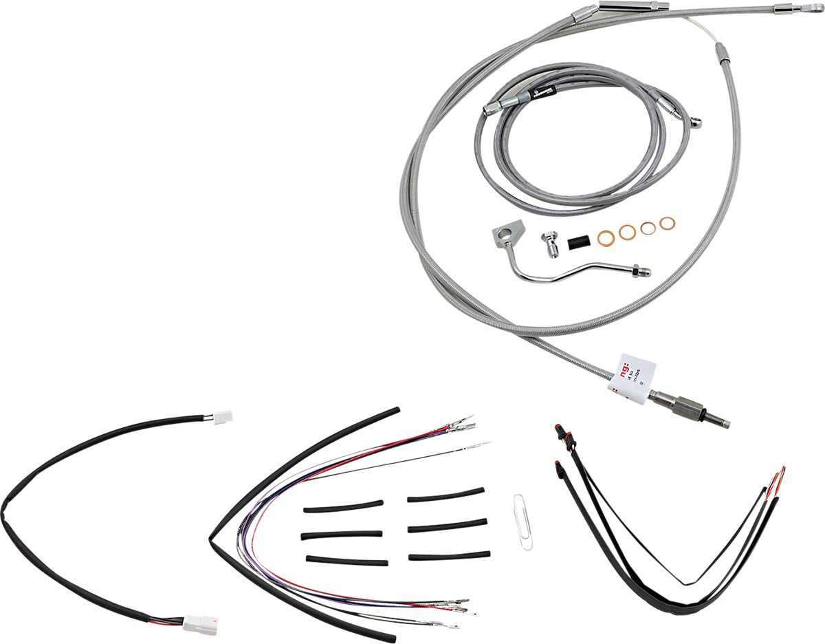 BURLY BRAND Handlebar Cable/Brake Line Kit - Complete - 14" Ape Hanger Handlebars - Stainless Steel B30-1158