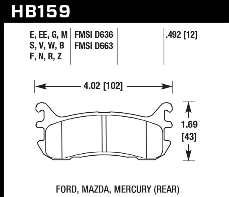 Hawk 94-05 Miata / 01-05 Normal Suspension HP+ Street Rear Brake Pads (D636) KHB159N.492