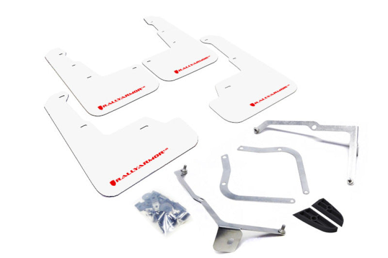 Rally Armor 15-18 Subaru WRX/STI (Sedan Only) UR White Mud Flap w/ Red Logo MF32-UR-WH/RD