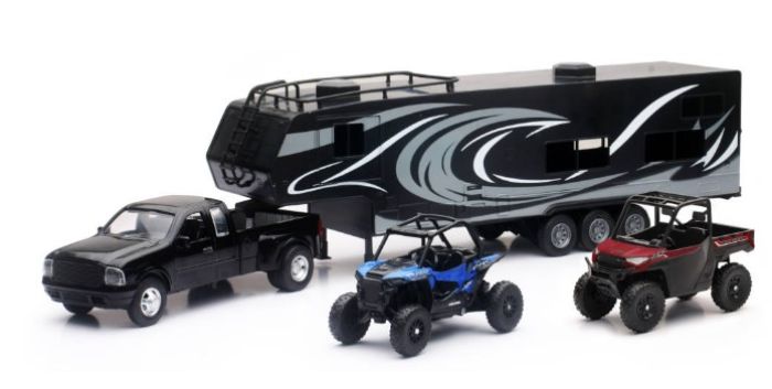New Ray Die Cast Pick Up Toy Hauler W/Polaris Side By Side Vehicles 373117