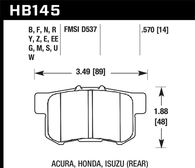 Hawk 02-06 Acura RSX / 02-11 Honda Civic Si / 00-09 S2000 DTC-70 Race Rear Brake Pads KHB145U.570