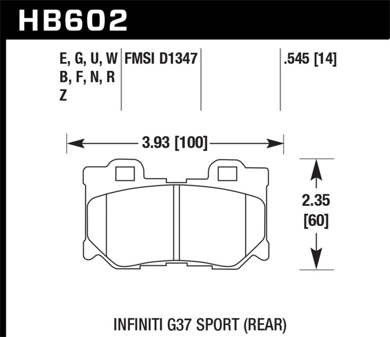 Hawk Infiniti G37 Sport Performance Ceramic Street Rear Brake Pads KHB602Z.545