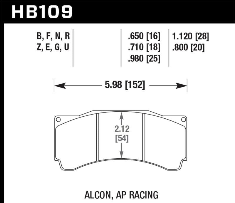 Hawk Alcon TA-6 / AP Racing CP5060-2/3/4/5ST / AP Racing CP5555 / Rotora FC6 DTC-70 Race Brake Pads KHB109U.710