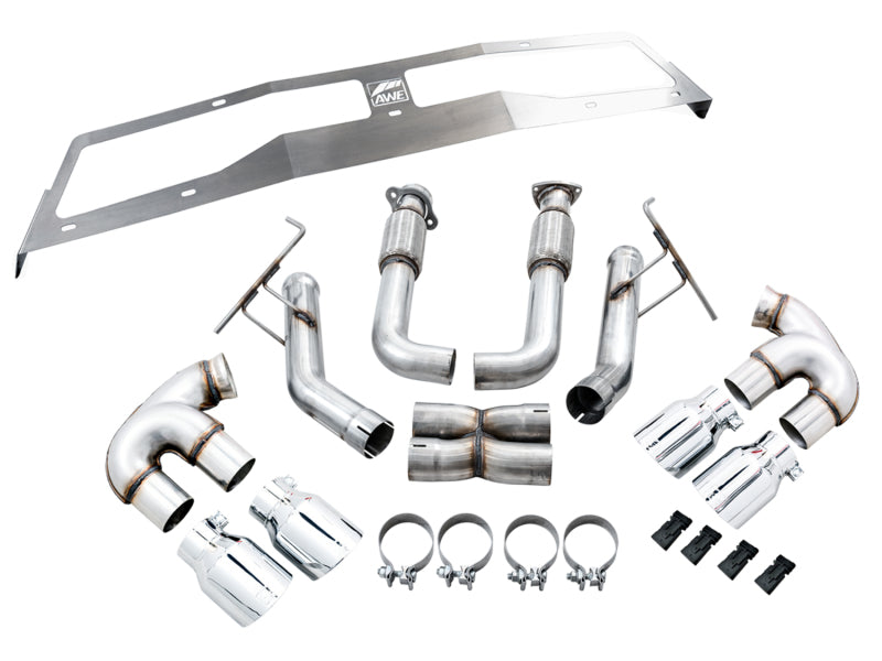 AWE Tuning 2020 Chevrolet Corvette (C8) Track Edition Exhaust - Quad Chrome Silver Tips 3020-42080