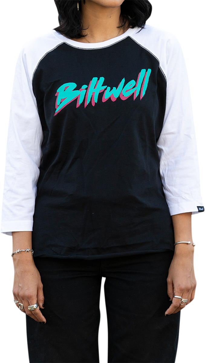 BILTWELL Camiseta raglán 1985 para mujer - Negro/Blanco - XL 8144-060-005