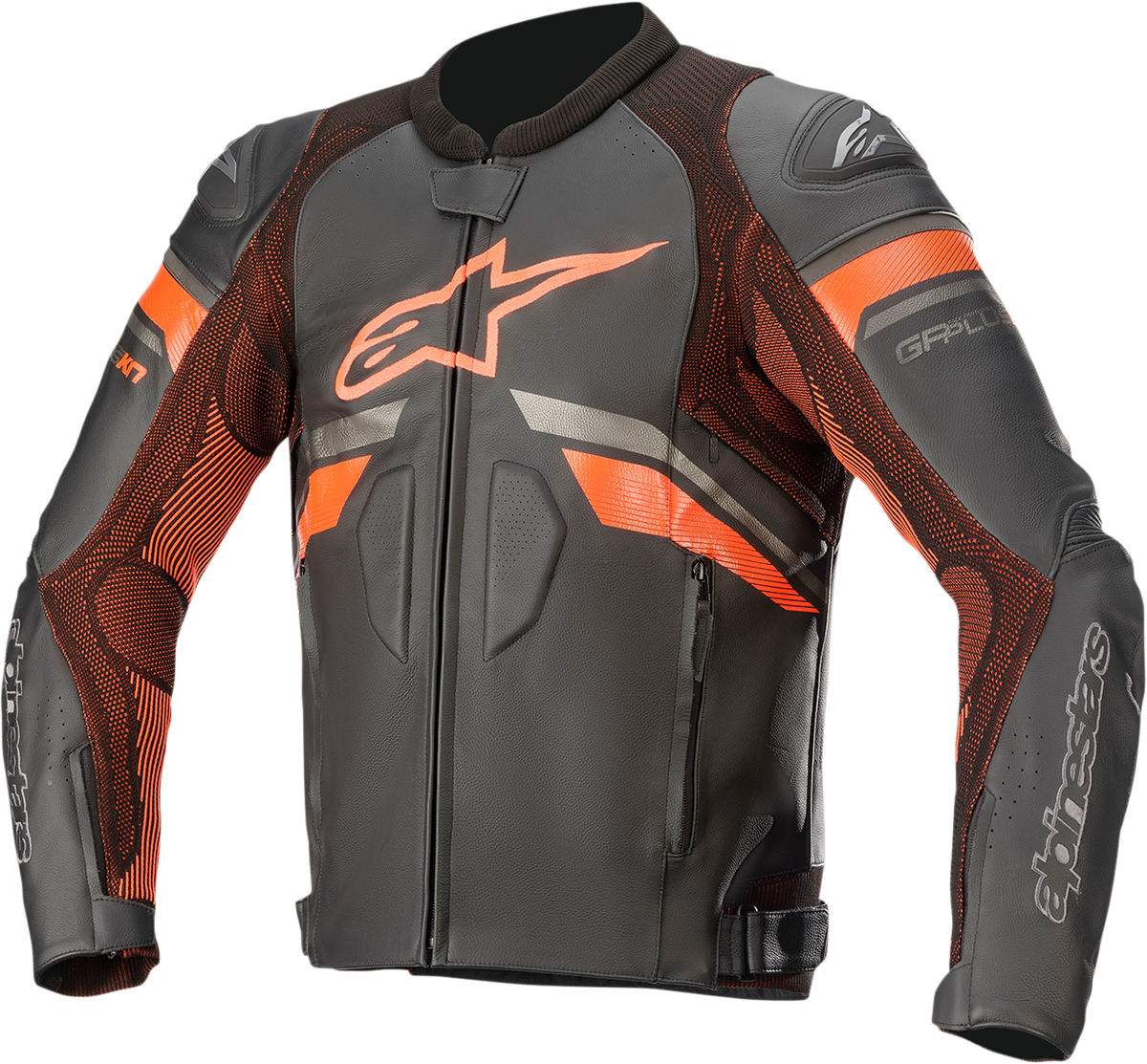 Chaqueta de cuero ALPINESTARS GP Plus R v3 Rideknit - Negro/Rojo Fluo - US 44 / EU 54 3100321-1030-54