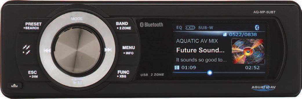 AQUATIC AV Bluetooth Usb/Mp3 Media Player Universal Hardwire AQ-MP-5UBT-S