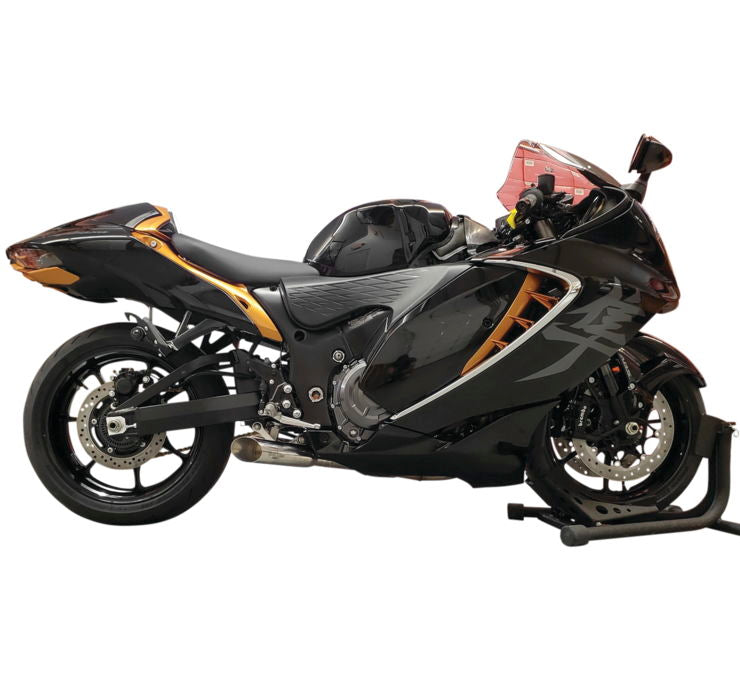 Voodoo Shorty Auspuff, schwarzer Auspuff, Doppel-Slip-On, Hayabusa 22-24 G3, VEBUSAM2CDB