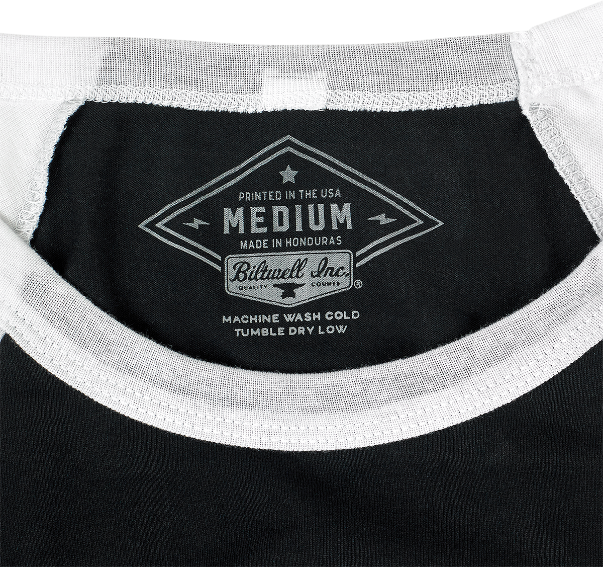 BILTWELL Camiseta raglán 1985 para mujer - Negro/Blanco - Mediana 8144-060-003