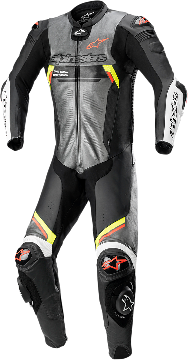 Traje de 1 pieza ALPINESTARS Missile Ignition v2 - Gris metalizado/Negro/Amarillo/Rojo fluorescente - EE.UU. 50/UE 60 3150222-9135-60