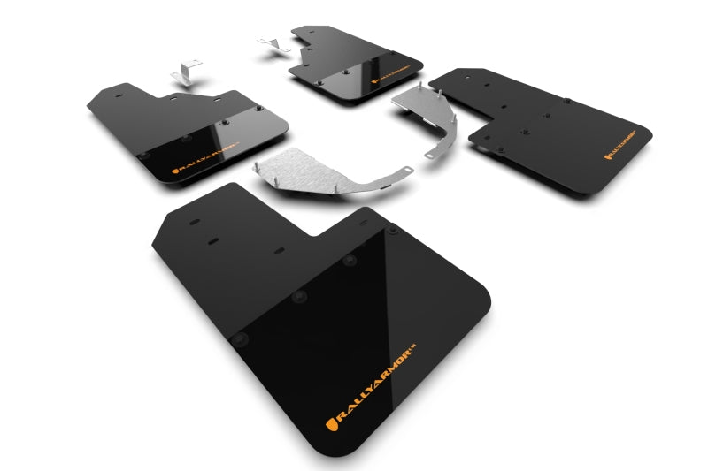 Rally Armor 21-22 Ford Bronco (Steel Bmpr - NO Rptr/Sprt - NO RR/RB) Blk Mud Flap w/Cy Orange Logo MF85-NO-ST-COR