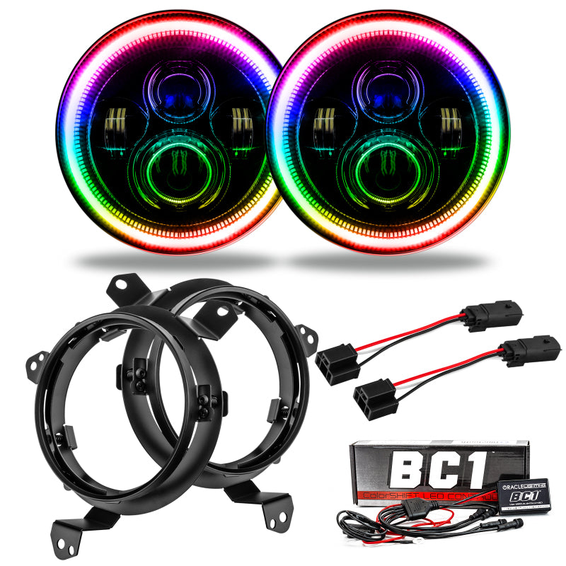 Oracle Jeep Wrangler JL/JT 7in. High Powered LED Headlights (Pair) - ColorSHIFT w/ BC1 Controller 5769J-335