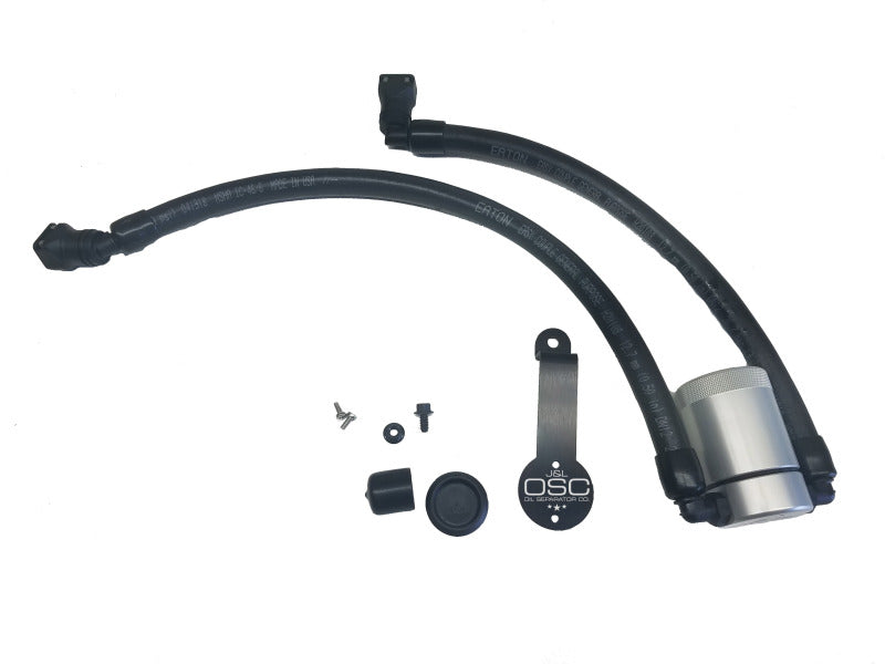 J&L 2018-2023 Ford Mustang GT Driver Side Oil Separator 3.0 - Clear Anodized 3024D-C
