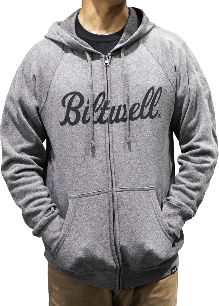 Sudadera con capucha raglán y cremallera BILTWELL Script - Gris jaspeado - Mediana 8126-083-003