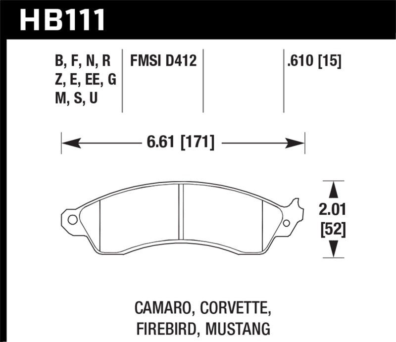Hawk 94-04 Mustang Cobra / 88-95 Corvette 5.7L / 88-92 Camaro w/ Hvy Duty Brakes DTC-60 Race Brake P KHB111G.610