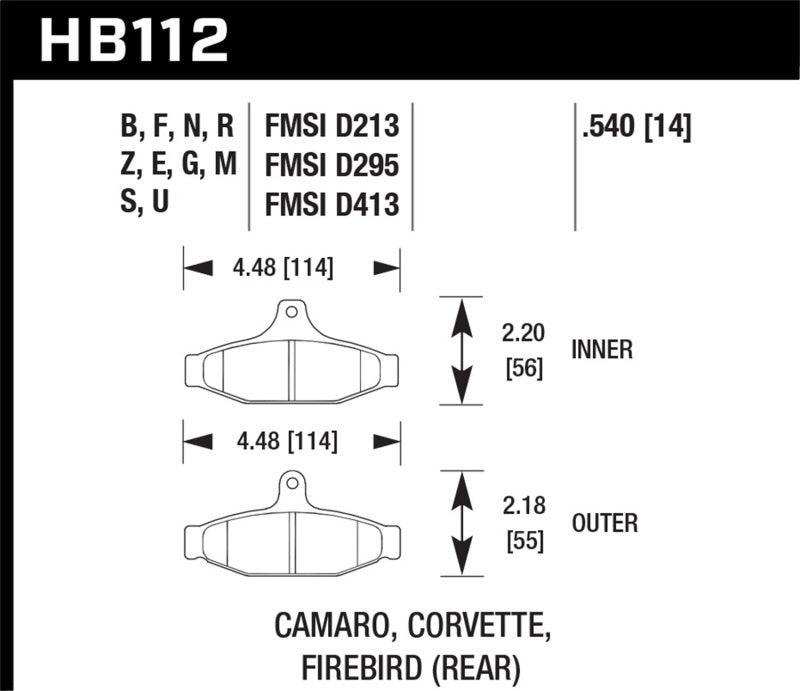Hawk 1990-1990 Chevy Camaro Iroc-Z (w/Heavy Duty Brakes) HPS 5.0 Rear Brake Pads KHB112B.540