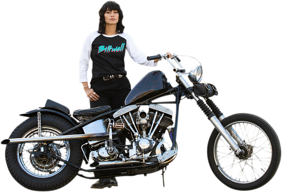BILTWELL Camiseta raglán 1985 para mujer - Negro/Blanco - Mediana 8144-060-003