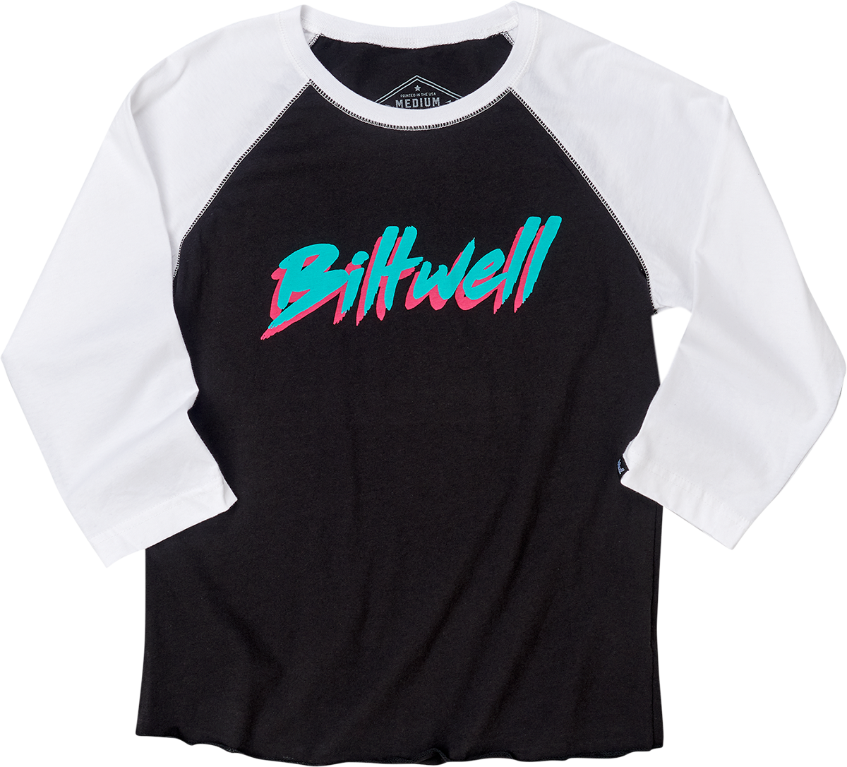 BILTWELL Camiseta raglán 1985 para mujer - Negro/Blanco - Mediana 8144-060-003