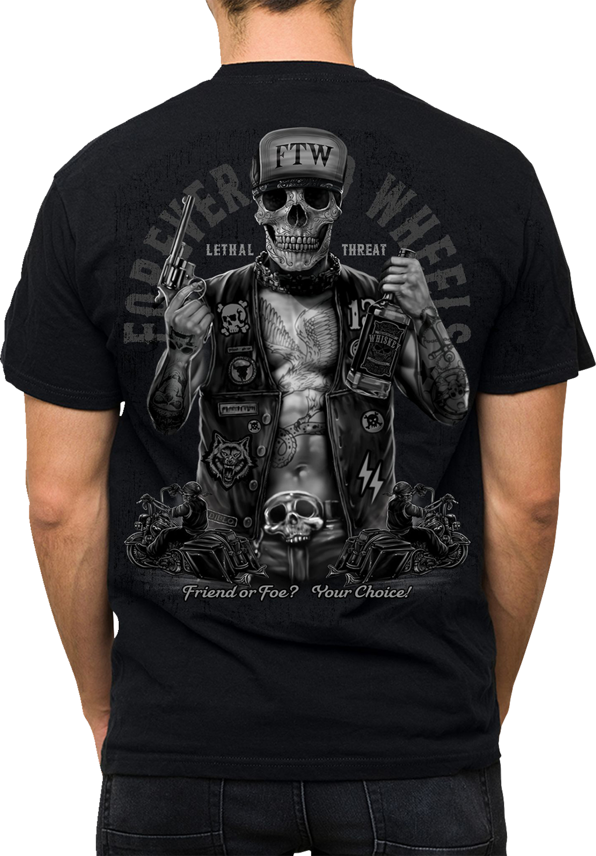 LETHAL THREAT Freund oder Feind T-Shirt - Schwarz - 4XL LT20904-4XL