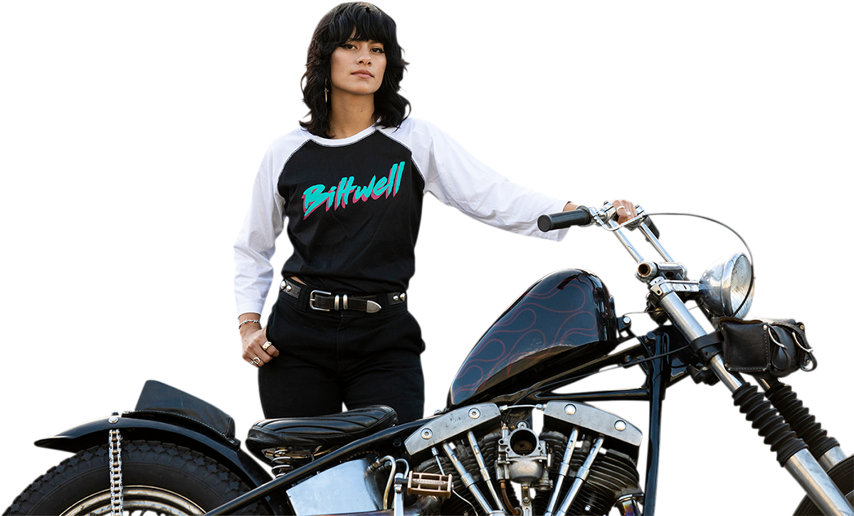 BILTWELL Camiseta raglán 1985 para mujer - Negro/Blanco - XL 8144-060-005