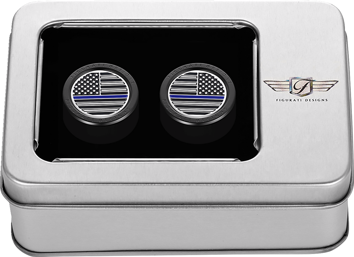 FIGURATI DESIGNS Docking Hardware Covers - American Flag - Blue Line - Short - Black FD71-DC-2530-BK