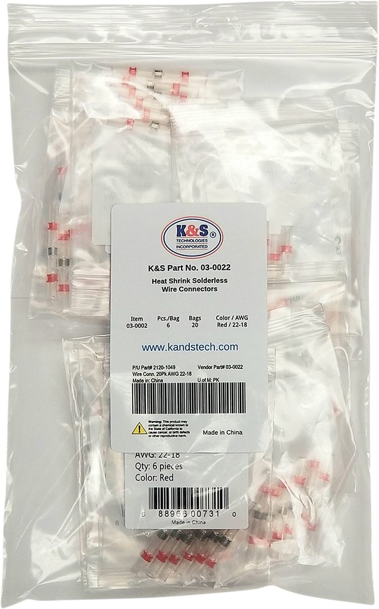 Conector de cable K&S TECHNOLOGIES - 20PK - AWG 22-18 03-2022