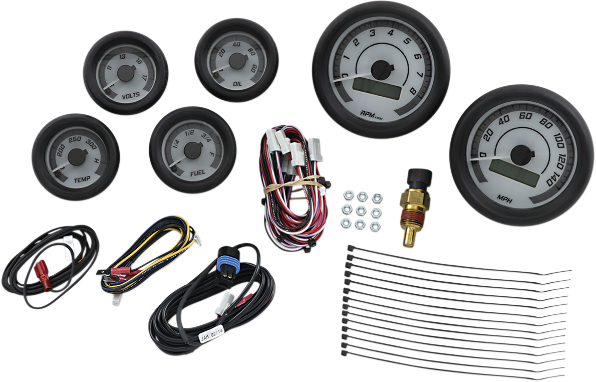 DAKOTA DIGITAL MVX-8K Series Analog/Digital 6-Gauge Kit - Black Bezel - White Face with Gray Background MVX-8604-WK-K