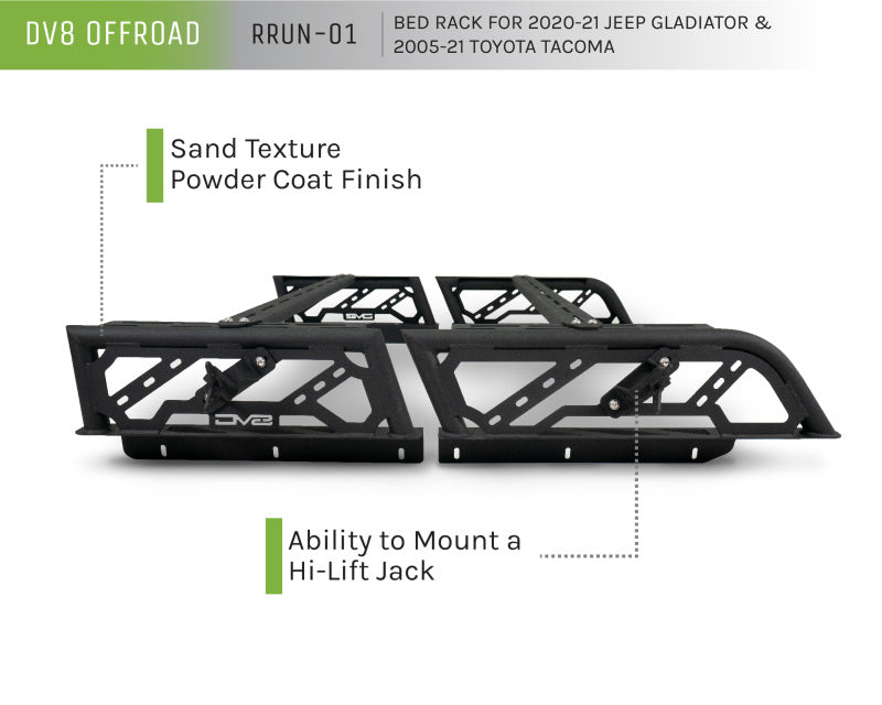 DV8 Offroad 20-22 Jeep Gladiator JT / 05-21 Toyota Tacoma Overland Bed Rack - 2pc. Adjustable RRUN-01