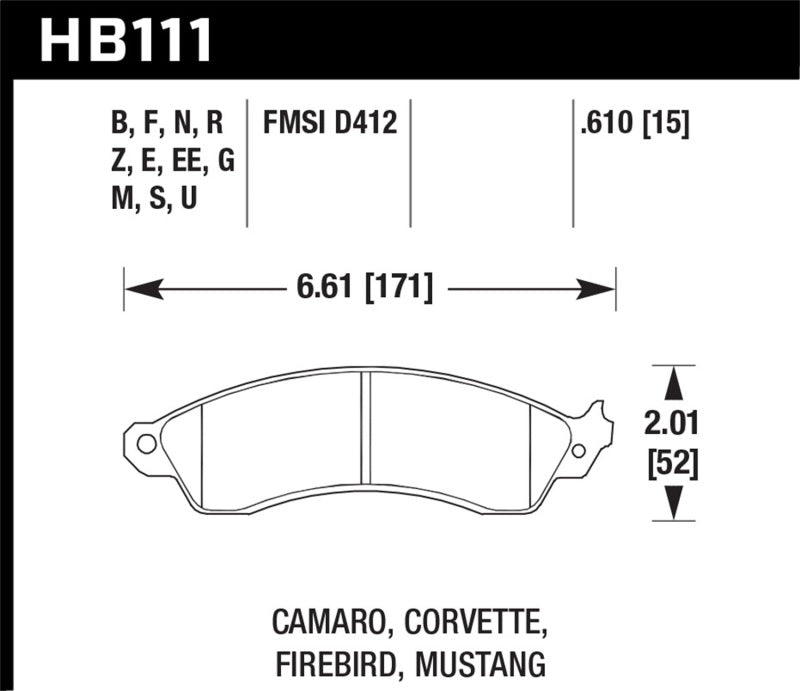 Hawk 94-04 Mustang Cobra / 88-96 Corvette / 88-92 Camaro w/HD Brakes Front Blue 9012 Race Brake Pads KHB111E.610