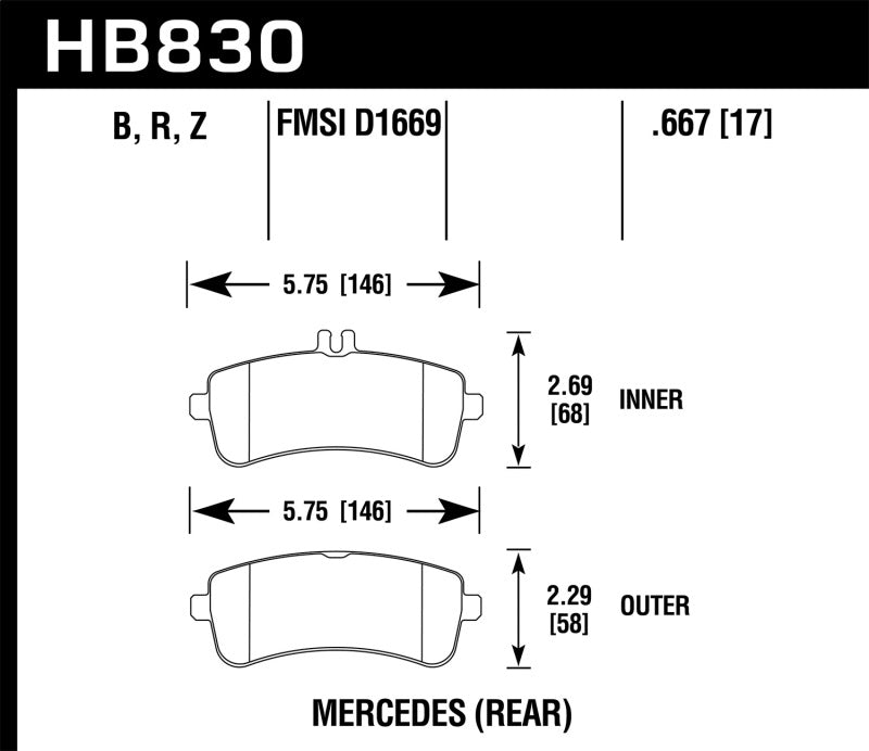 Hawk 13-16 Mercedes-Benz SL63 AMG/SL65 AMG Perfromance Ceramic Street Rear Brake Pads KHB830Z.667