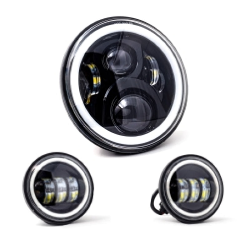 Letric Lighting 7? Full-Halo Black LED Headlight with (2) 4.5? Full-Halo Black Passing Lamps LLC-LHK-7BH