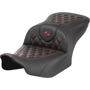 SADDLEMEN RoadSofa™ Seat - without Backrest - Carbon Fiber - Lattice Stitch - Red Stitch - FLTR/FLHX '23-'24 823-07-20604