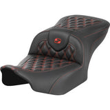 SADDLEMEN RoadSofa™ Seat - without Backrest - Carbon Fiber - Lattice Stitch - Red Stitch - FLTR/FLHX '23-'24 823-07-20604