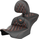SADDLEMEN RoadSofa™ Seat - with Backrest - Carbon Fiber - Lattice Stitch - Orange Stitch - FLTR/FLHX '23-'24 823-07-206B3