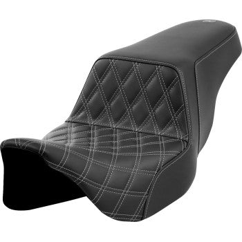 SADDLEMEN Step-Up Seat - Front Lattice Stitch - Dark Gray Stitch - FLH/FLT '08-'23 A808-07B-172GRE