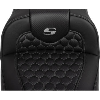SADDLEMEN Roadsofa™ Extended Reach Seat - with Backrest - Honeycomb - Dark Gray Stitch - FLTR/FLHX '23-'24 823-07-190B2