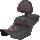 SADDLEMEN Roadsofa™ Extended Reach Seat - with Backrest - Lattice Stitch - Red Stitch - FLTR/FLHX '23-'24 823-07-207B4