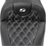 SADDLEMEN RoadSofa™ Seat - without Backrest - Carbon Fiber - Lattice Stitch - White Stitch - FLTR/FLHX '23-'24 823-07-20606