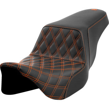 SADDLEMEN Step-Up Seat - Front Lattice Stitch - Orange Stitch - FLH/FLT '08-'23 A808-07B-172ORA