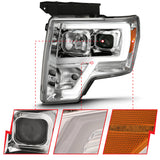 ANZO 2009-2014 Ford F-150 Projector Headlight Plank Style Chrome Amber 111444